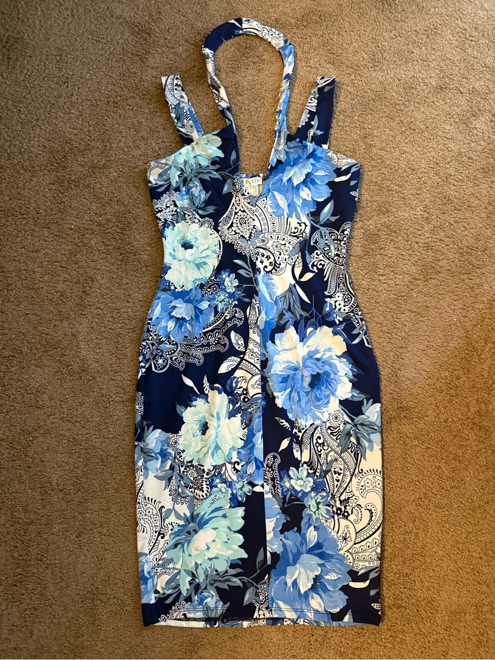 VENUS Navy Blue Floral Halter Sheath Dress